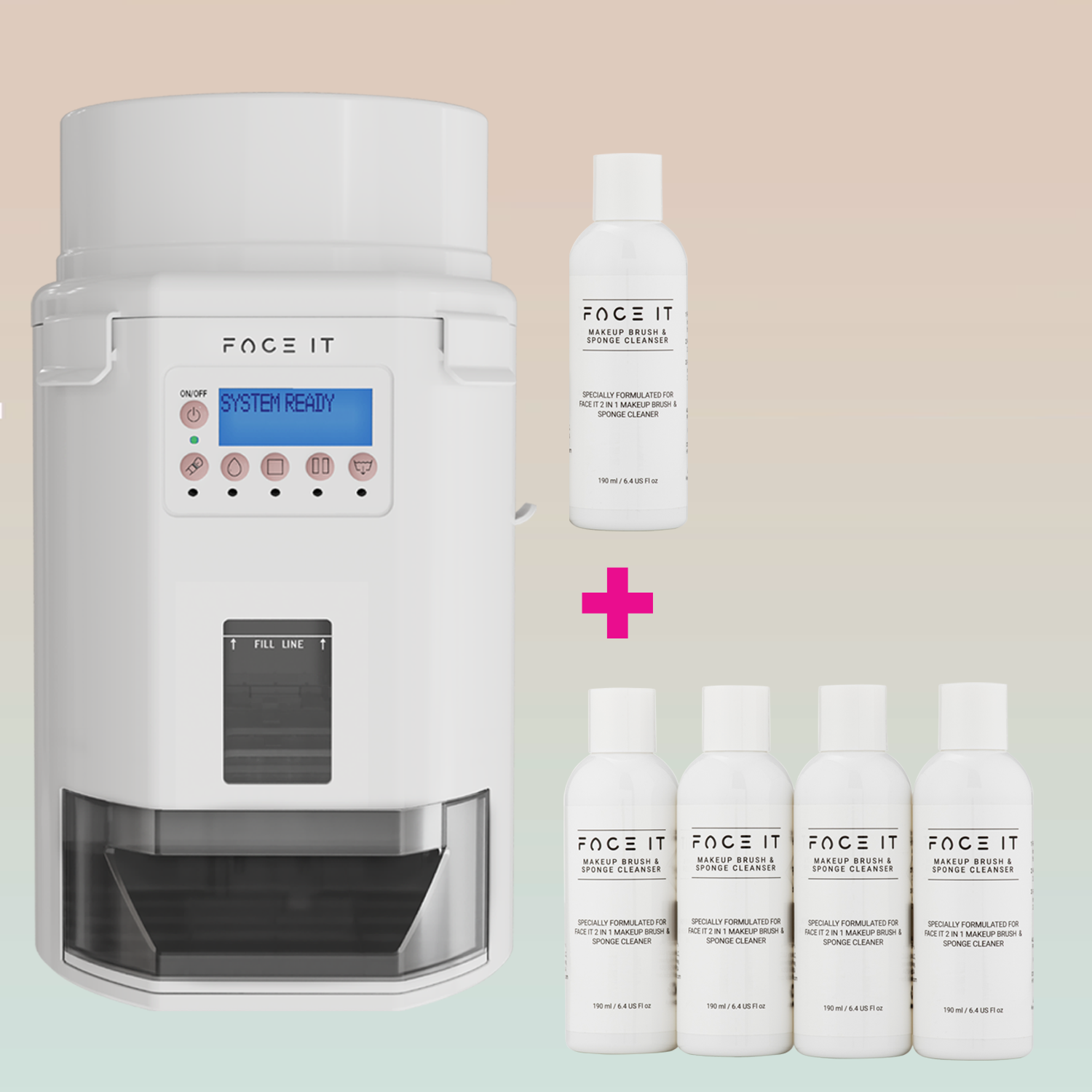 BUNDLE - FACE IT MAKEUP BRUSH & SPONGE WASHING MACHINE + 1 YEAR CLEANSERS